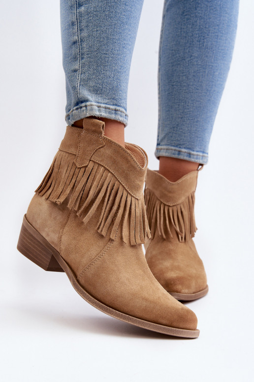 Zazoo 3430 Suede Women's Boots with Fringes Beige