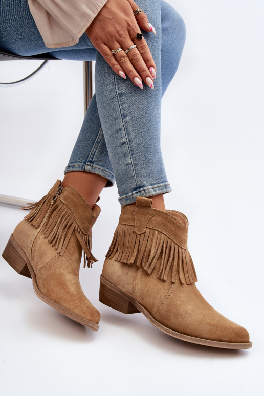 Zazoo 3430 Suede Women's Boots with Fringes Beige