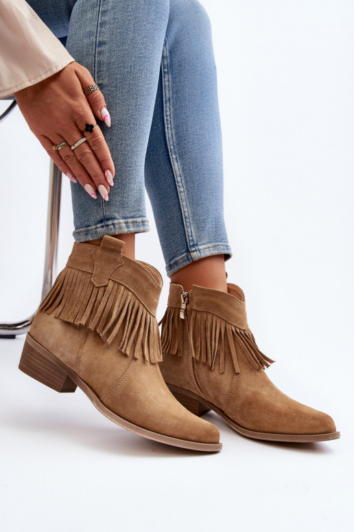 Zazoo 3430 Suede Women's Boots with Fringes Beige