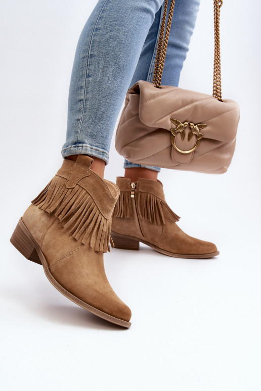 Zazoo 3430 Suede Women's Boots with Fringes Beige