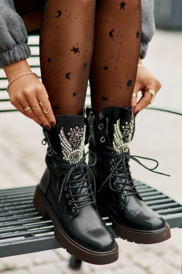 Eco Leather Ankle Boots Workers With Decoration Insulated D&A Black MR880-080 2