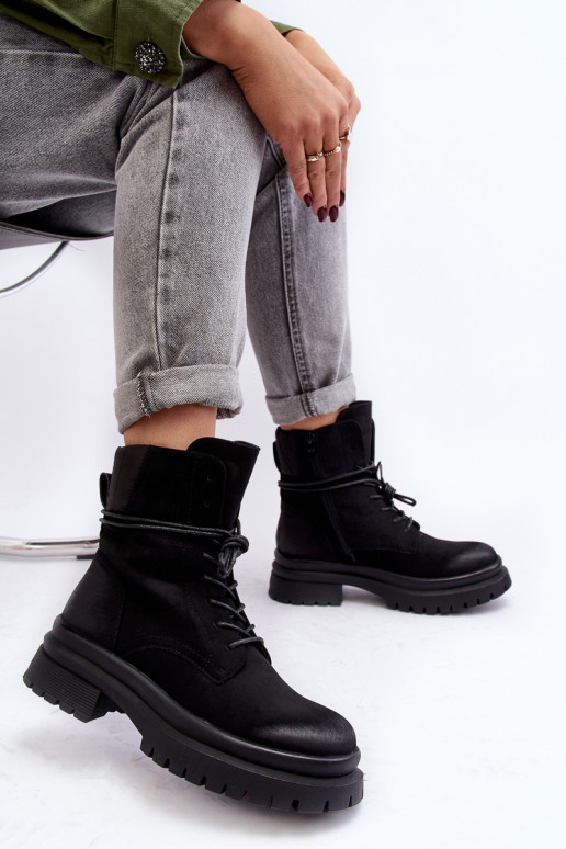 Women's Chunky Sole Ankle Boots Black Narelona