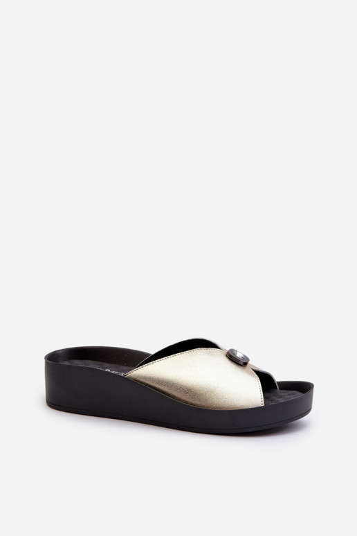 Women's Leather Slippers with Gold Decoration S.Barski KV27-027