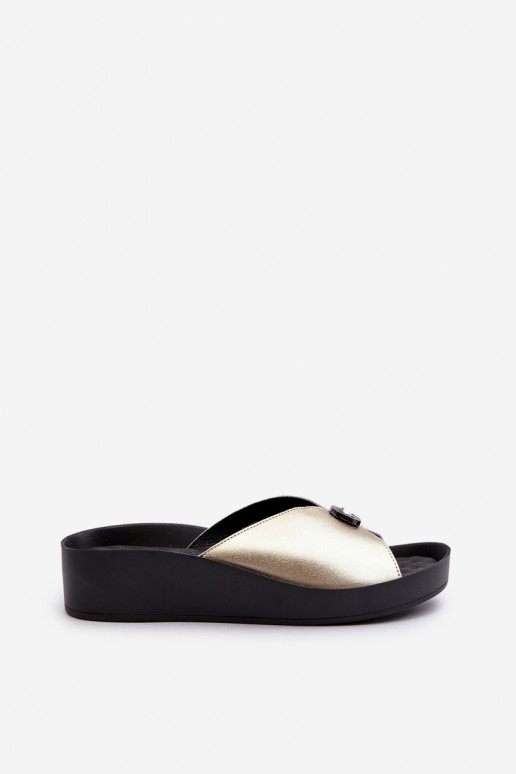 Women's Leather Slippers with Gold Decoration S.Barski KV27-027