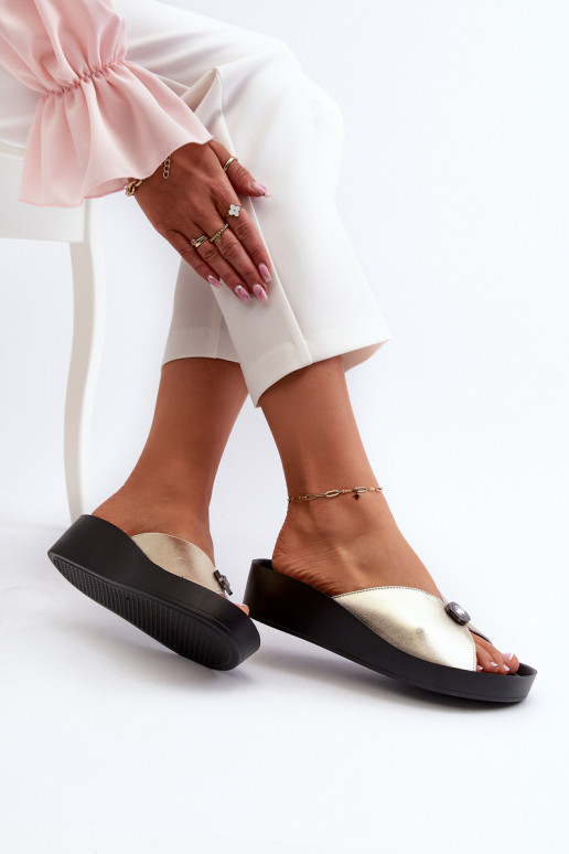 Women's Leather Slippers with Gold Decoration S.Barski KV27-027