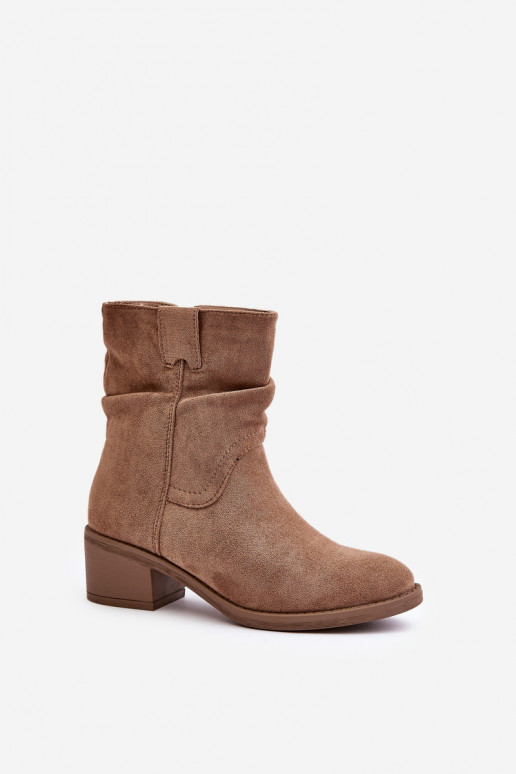 Warm Women's Boots With Gathered Shaft On Low Heel Beige Zinanya