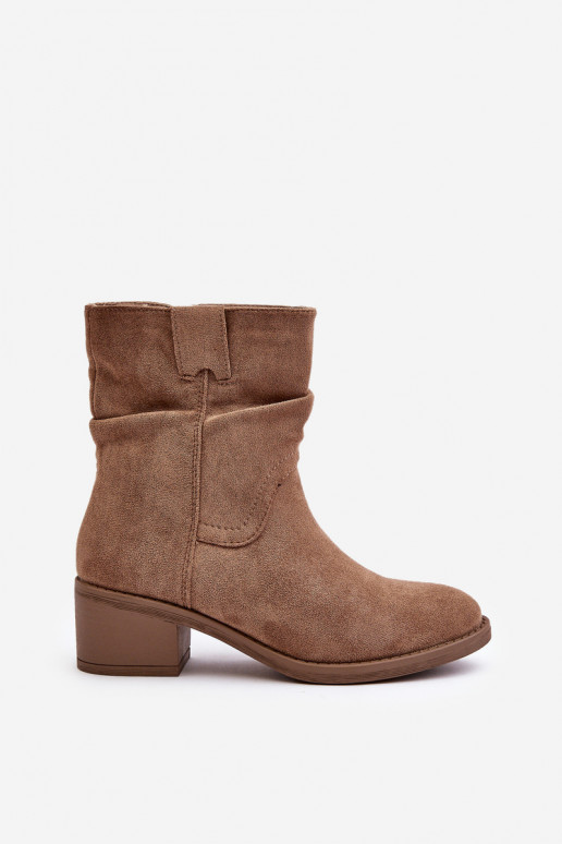 Warm Women's Boots With Gathered Shaft On Low Heel Beige Zinanya