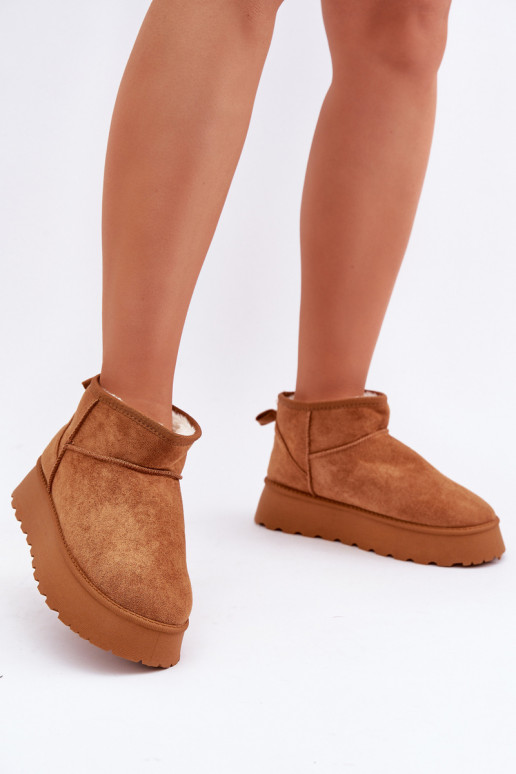 Snow boots on platform made of eco suede camel Vlivana