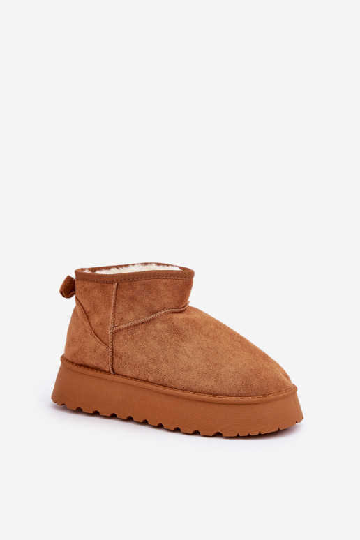 Snow boots on platform made of eco suede camel Vlivana