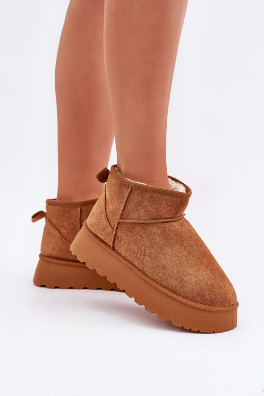 Snow boots on platform made of eco suede camel Vlivana