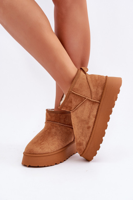 Snow boots on platform made of eco suede camel Vlivana