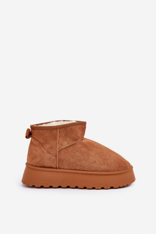 Snow boots on platform made of eco suede camel Vlivana