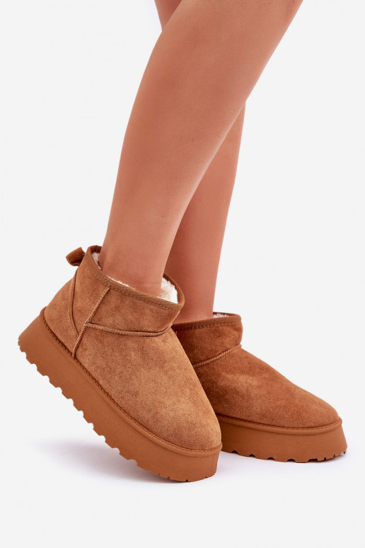 Snow boots on platform made of eco suede camel Vlivana