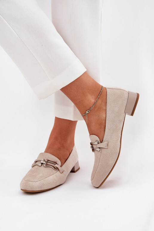 Moccasins With Decoration On Delicate Heel Eco Suede Light Beige Pillitha