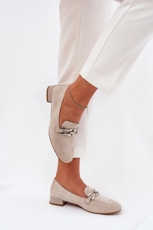 Moccasins With Decoration On Delicate Heel Eco Suede Light Beige Pillitha