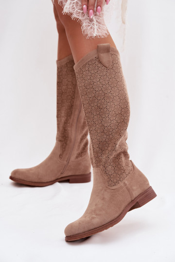 Women's Ankle Boots With Lace Pattern On Flat Heel S.Barski HY61-8022 Beige 2