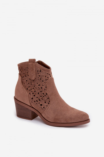Openwork Cowboy Boots Women's Heeled S.Barski HY61-8012 Brown 2