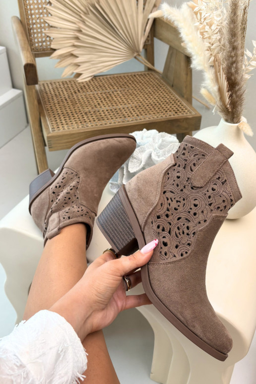 Openwork Cowboy Boots Women's Heeled S.Barski HY61-8012 Brown