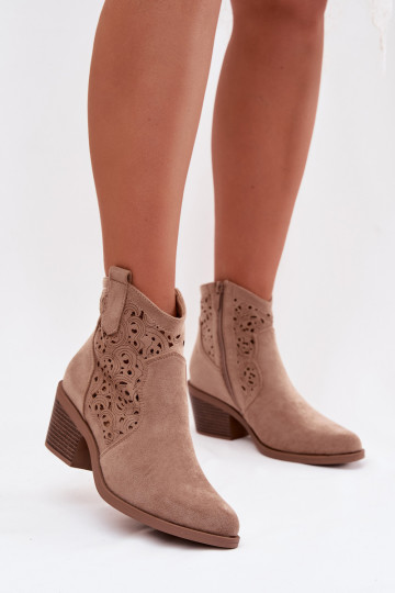 Women's Perforated Cowboy Boots With Heel S.Barski HY61-8012 Beige
