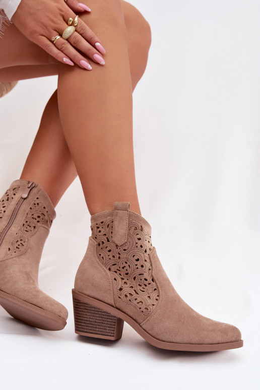 Women's Perforated Cowboy Boots With Heel S.Barski HY61-8012 Beige