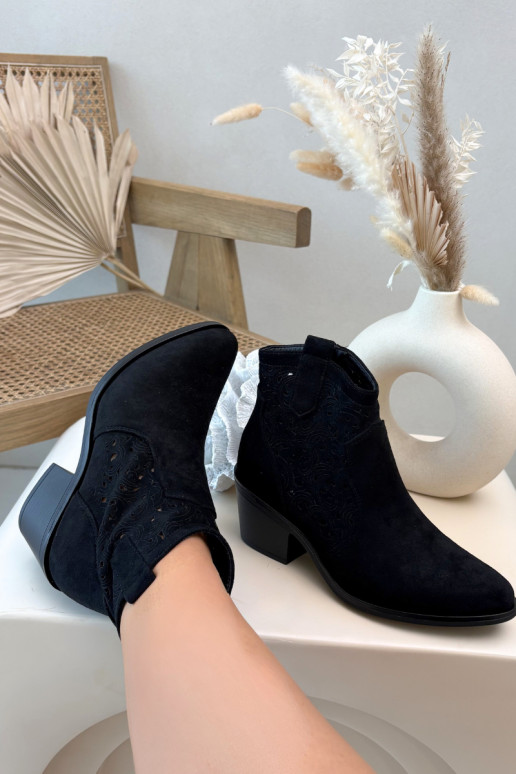 Women's Perforated Cowboy Boots with Heel S.Barski HY61-8012 Black