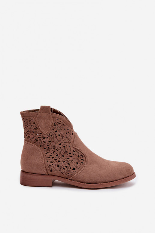 Women's Perforated Ankle Boots With Flat Heel S.Barski HY61-8026 Brown