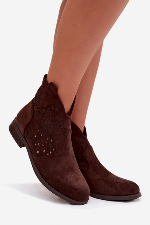 Women's Openwork Ankle Boots With Flat Heel S.Barski HY61-8026 Chocolate