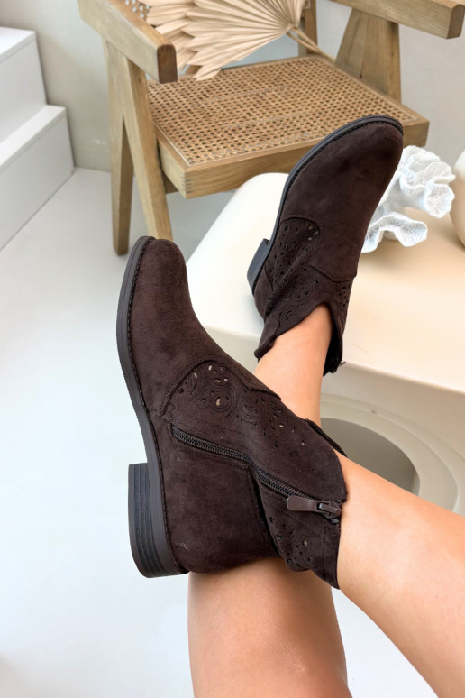 Women's Openwork Ankle Boots With Flat Heel S.Barski HY61-8026 Chocolate