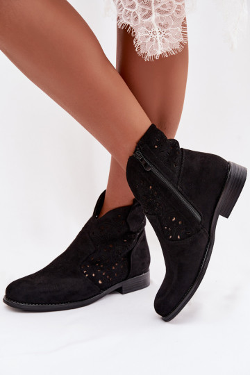 Women's Openwork Ankle Boots With Flat Heel S.Barski HY61-8026 Black 2
