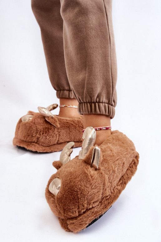 Women's Fur Slip-on Reindeer Slippers Brown Comet