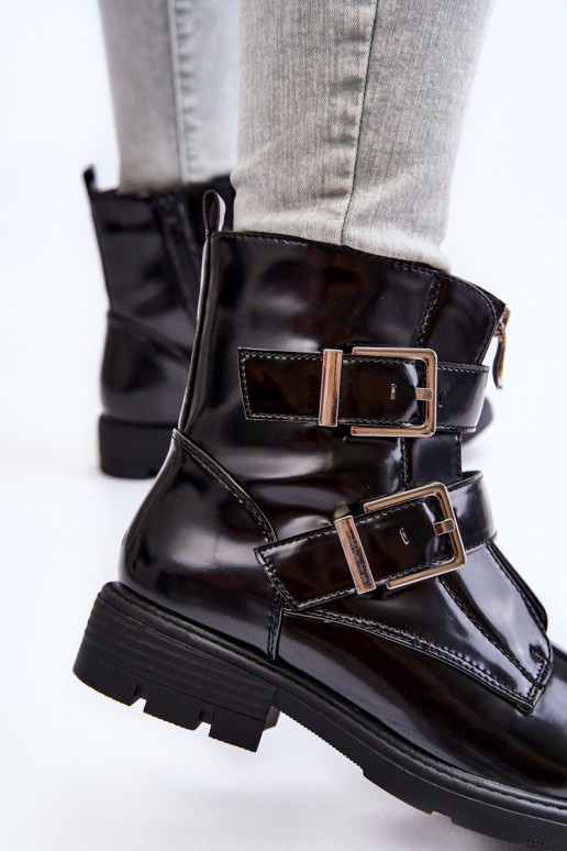 Damskie Ocieplane Botki Na Płaskim ObcasiewithSuwakiem Czarne Joshie