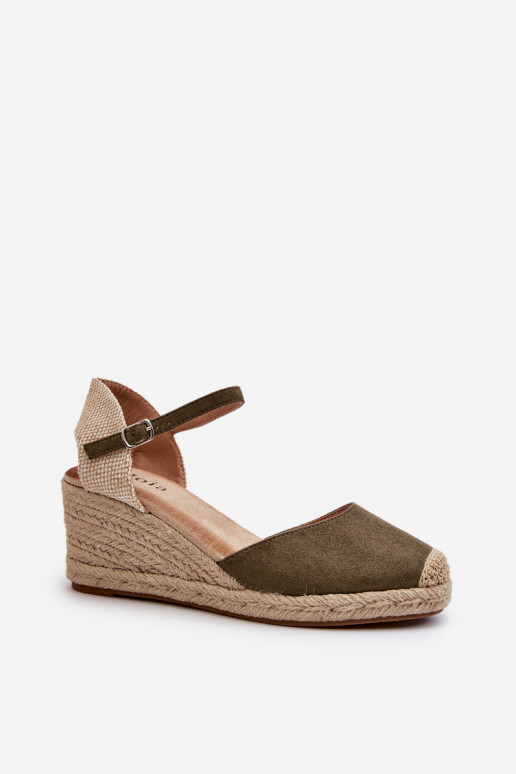 Suede Espadrilles Wedge Sandals Green Cammer