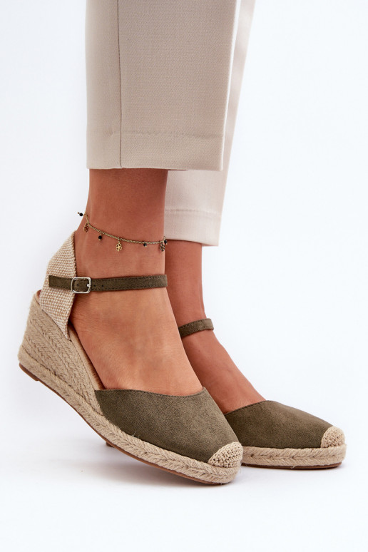 Suede Espadrilles Wedge Sandals Green Cammer