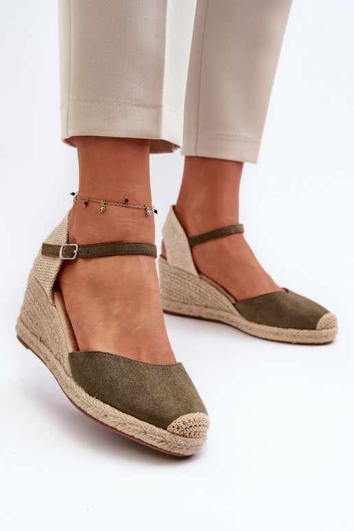 Suede Espadrilles Wedge Sandals Green Cammer