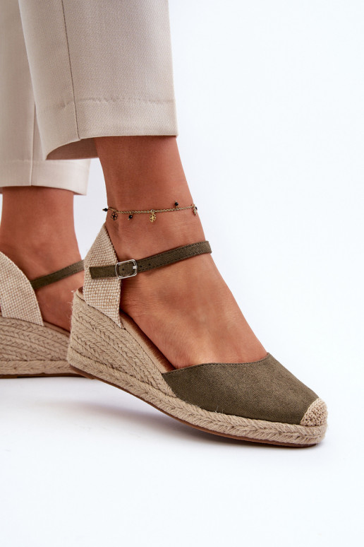 Suede Espadrilles Wedge Sandals Green Cammer
