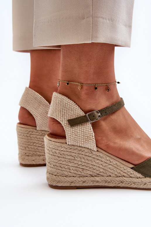 Suede Espadrilles Wedge Sandals Green Cammer