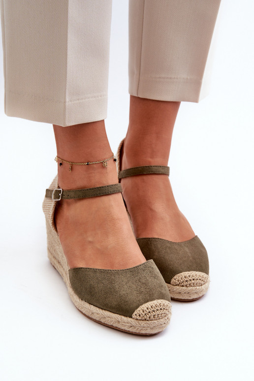 Suede Espadrilles Wedge Sandals Green Cammer
