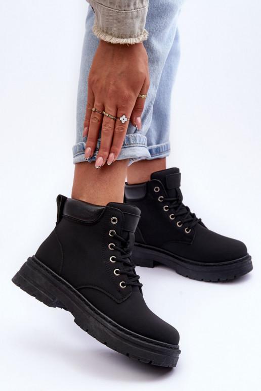 Women's Furry-Lined Lace-Up Boots Black Corbin