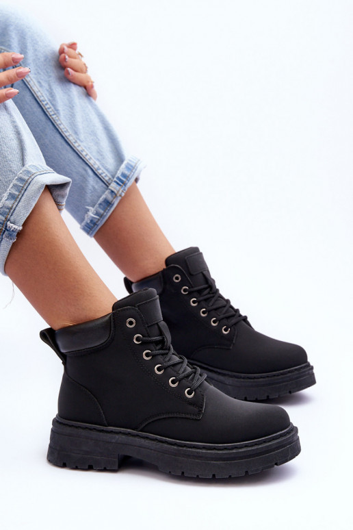 Women's Furry-Lined Lace-Up Boots Black Corbin