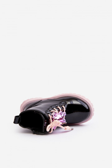 Kids' Glossy Lined Boots with Black-Pink Decoration Bunnyjoy 2