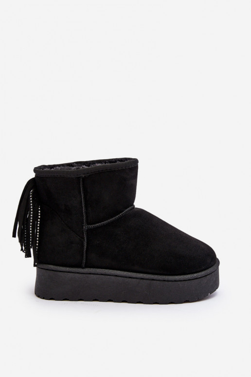 Women's Snow Boots with Chunky Platform and Fringes Black Lirico