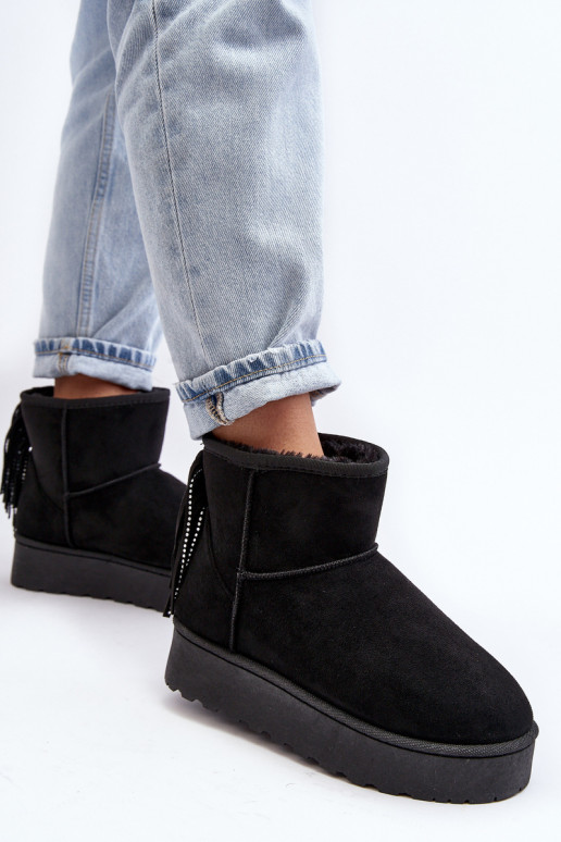 Women's Snow Boots with Chunky Platform and Fringes Black Lirico
