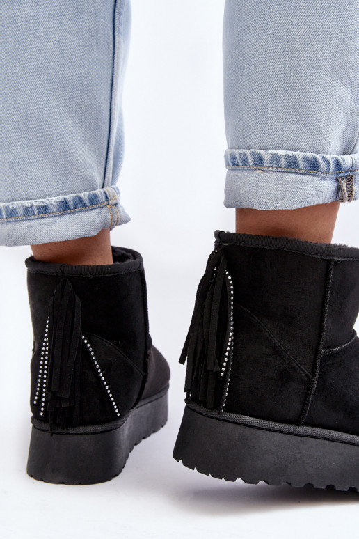 Women's Snow Boots with Chunky Platform and Fringes Black Lirico