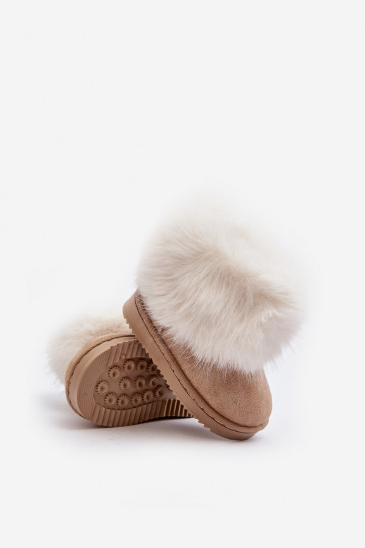 Children's Insulated Snow Boots with Faux Fur Beige Nohie