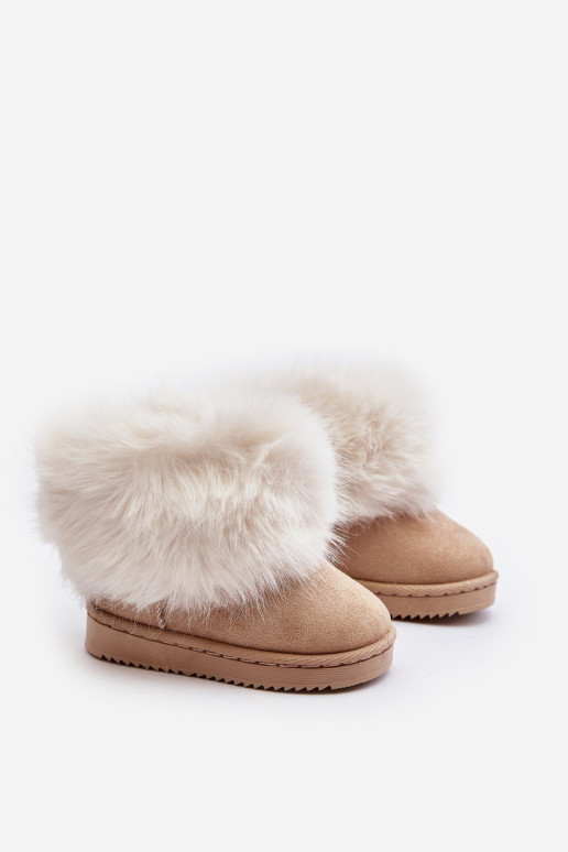 Children's Insulated Snow Boots with Faux Fur Beige Nohie