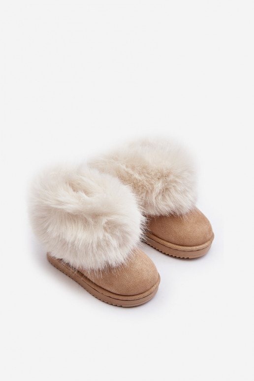 Children's Insulated Snow Boots with Faux Fur Beige Nohie