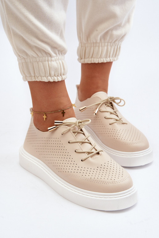 Beige Women's Cutout Sneakers Unassemia