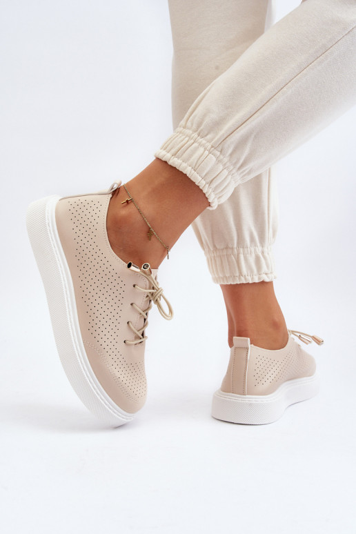 Beige Women's Cutout Sneakers Unassemia