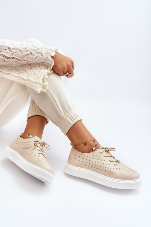 Beige Women's Cutout Sneakers Unassemia