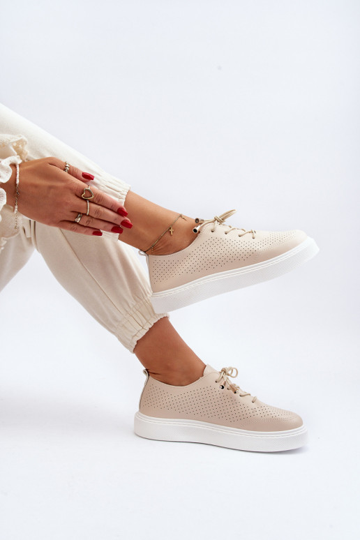Beige Women's Cutout Sneakers Unassemia